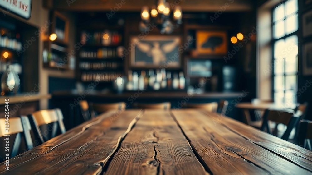 Aufkleber empty wooden table rustic and blurred background of bar or pub for product display high quality phot