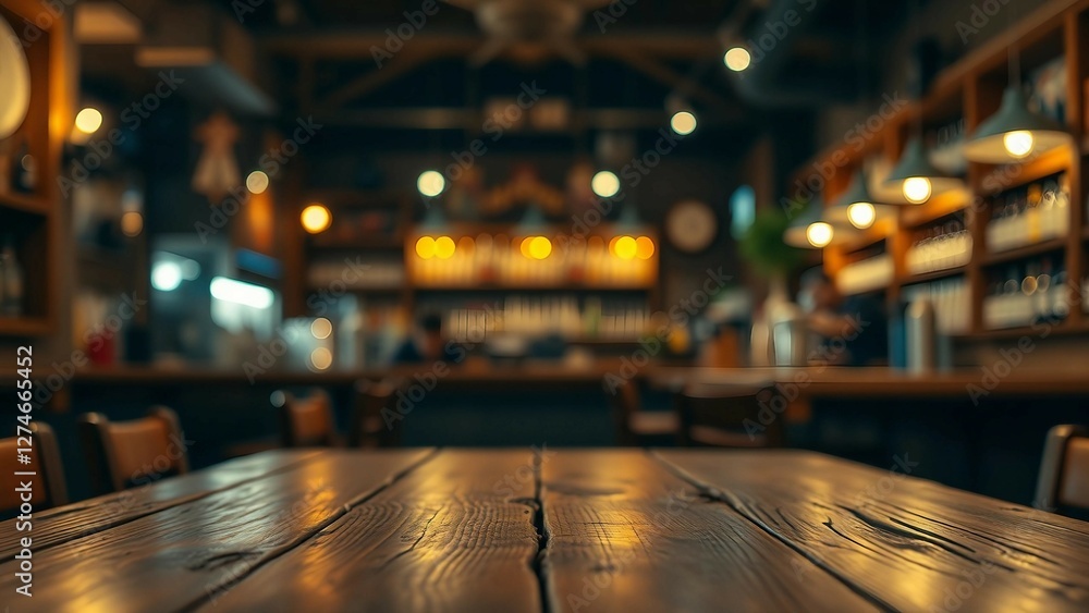 Aufkleber empty wooden table rustic and blurred background of bar or pub for product display high quality phot