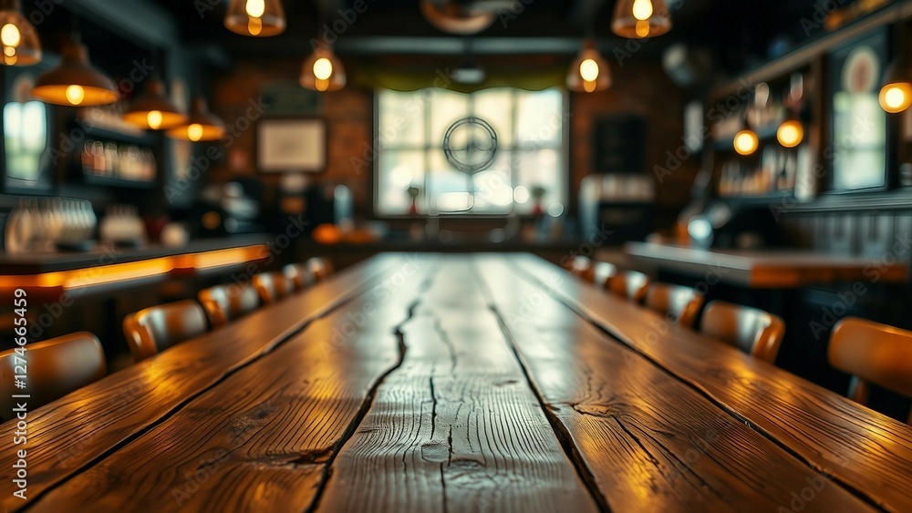Aufkleber empty wooden table rustic and blurred background of bar or pub for product display high quality phot