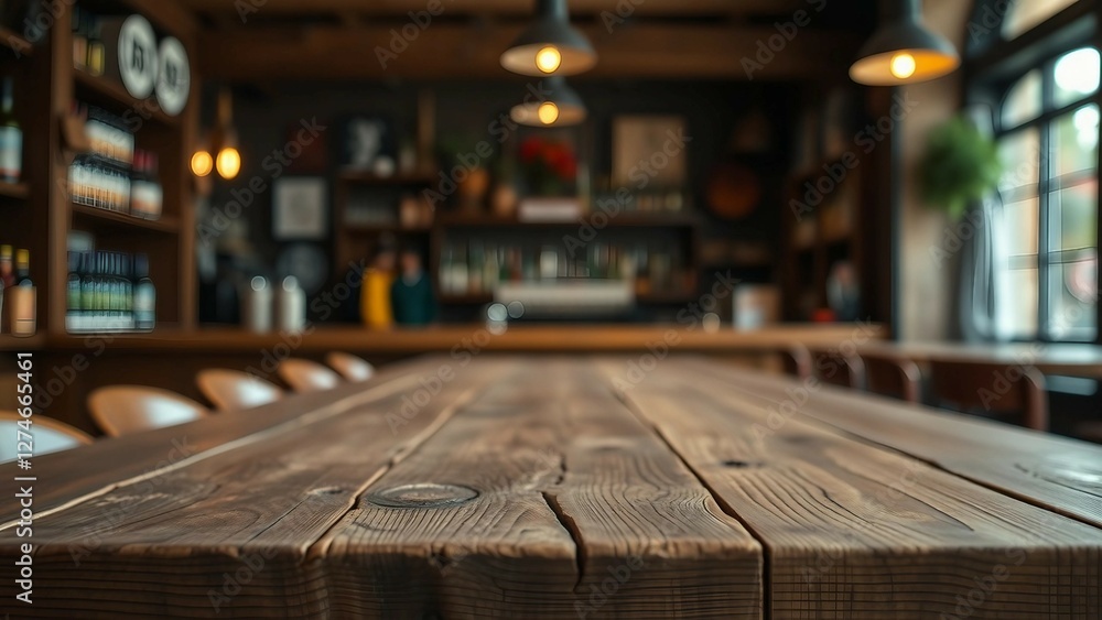 Aufkleber empty wooden table rustic and blurred background of bar or pub for product display high quality phot