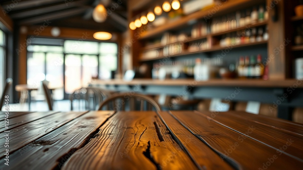Aufkleber empty wooden table rustic and blurred background of bar or pub for product display high quality phot