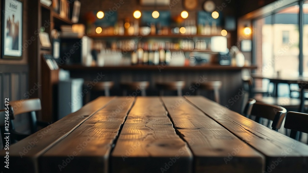 Aufkleber empty wooden table rustic and blurred background of bar or pub for product display high quality phot
