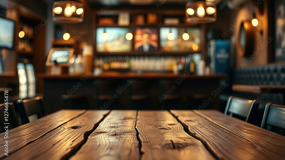 Aufkleber empty wooden table rustic and blurred background of bar or pub for product display high quality phot