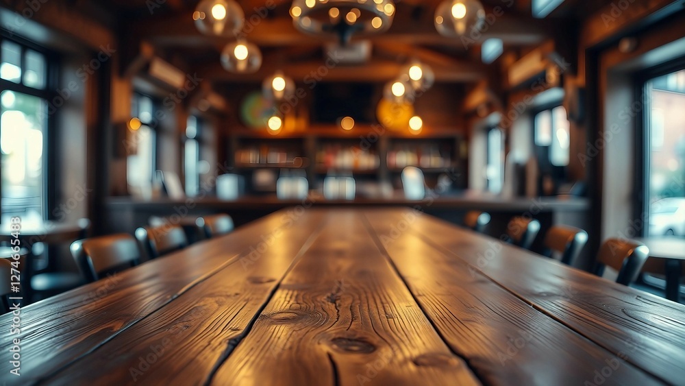 Aufkleber empty wooden table rustic and blurred background of bar or pub for product display high quality phot