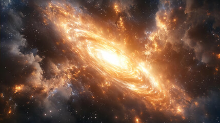 Naklejka premium Fiery cosmic spiral galaxy, space background, science fiction art