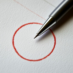 Pen and checklist with a red circled mark