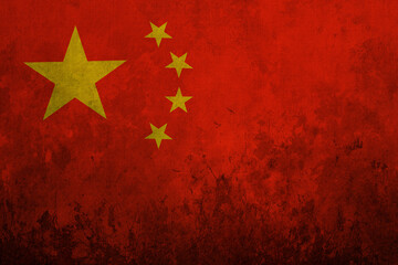Earthquakes in China, flag China on a wall with cracks from an earthquake