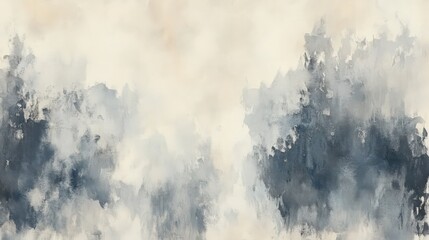 Abstract Watercolor Landscape Painting with Muted Blues and Neutral Tones