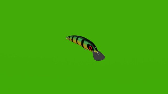 The fishing tackle for catching fish rotates on the green screen. fishing concept