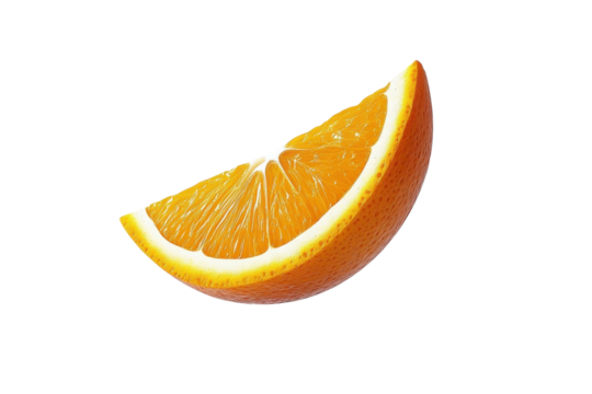 A vibrant orange slice floats effortlessly against a pristine white background, capturing freshness isolated on transparent background - Powered by Adobe