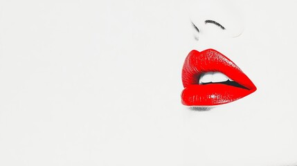Obraz premium Red lips isolated on white background. Simple female lips with red lipstick. Abstract women red lips.