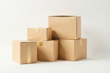 Obraz premium Brown cardboard boxes isolated on white surface, recycled cardboard, corrugated cardboard, natural fibers