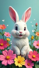 Obraz premium Bunny ears surrounded by colorful flowers, flowers, bunny ears, easter eggs