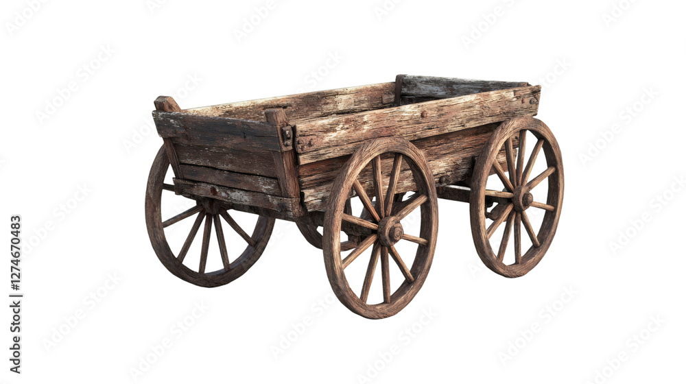 Aufkleber old wooden cart with wheels isolated on transparent background, perfect for photo editing and compos
