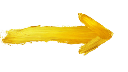 Metallic gold paint brushstroke creating sharp directional arrow against transparent backdrop