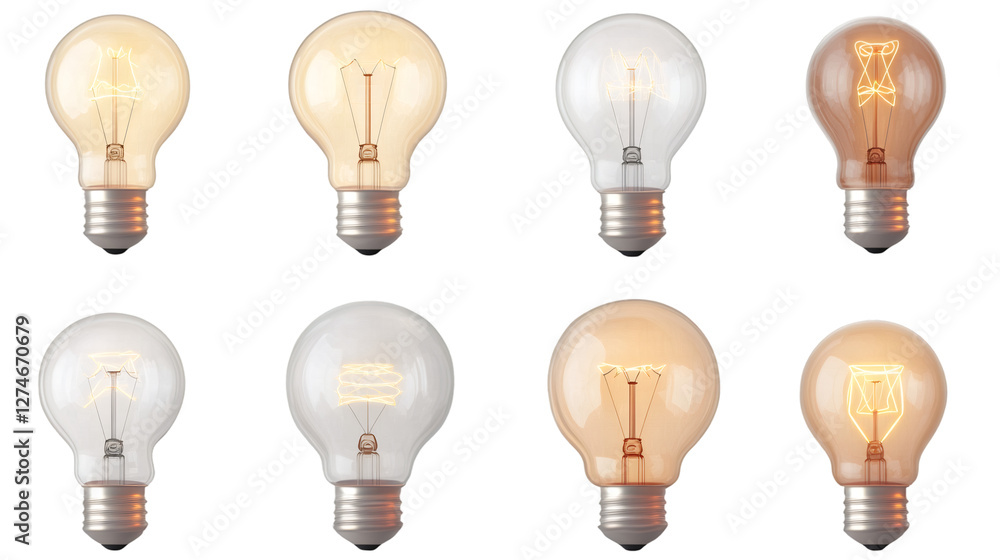 Aufkleber eight realistic incandescent light bulbs illuminating with different color temperatures and transpar