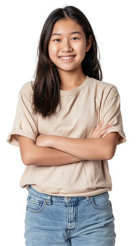 Little kid girl 12,13, 14 years old on transparent background. Children studio portrait. Emotional kids face. Happy teenager, positive and smiling emotions of teen girl