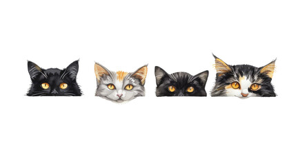 Fototapeta premium cats peek out from behind white banner designed to advertise veterinary clinic or private doctor for pets. Cute kittens for advertising animal shelters or pets hotels on transparent