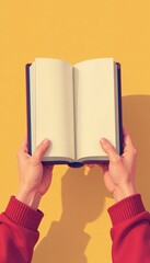 Cartoon hands holding a book, learning, understanding, knowledge