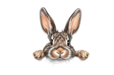 Obraz premium An Easter bunny rabbit peeking around a sign on transparent