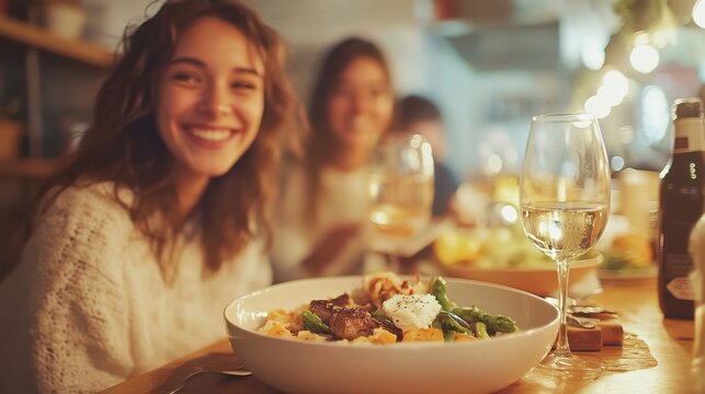 Cozy Home Dinner Party with Friends and Gourmet Cuisine for Celebratory Gatherings. Nesting Party Concept