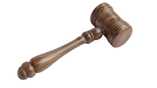 Legal gavel resting on transparent surface, representing judicial authority and decisive legal proceedings