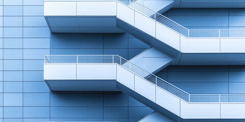 Fototapeta premium Outdoor Stairwell fire escape in a high-rise building. Outdoor stairwell fire escape in a highrise building, safety. 