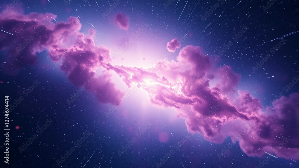 Poster loop animation of space nebula towards light loop animation glowing galaxies and stars passing foota