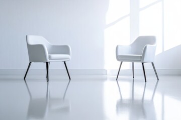 Two chairs in a minimalistic space, representing negotiation, discussion, or interview setting