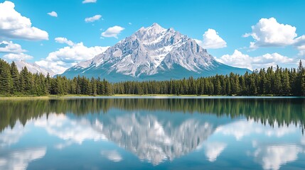 Naklejka premium Majestic Mountain Reflected In Calm Lake Water