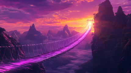 Fototapeta premium Glowing bridge connects. Otherworldly Light Bridges. Illustration