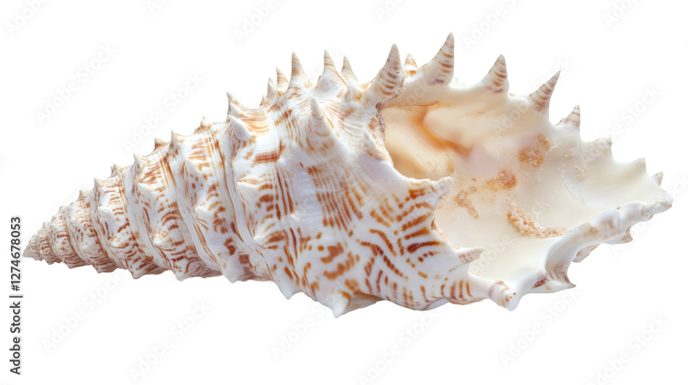 Poster large seashell with spikes isolated on transparent background, perfect for marine-themed projects