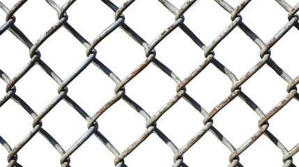 Fototapeta premium Rusty chain link fence pattern creating visual barrier, symbolizing security, protection, barrier concept on transparent backdrop