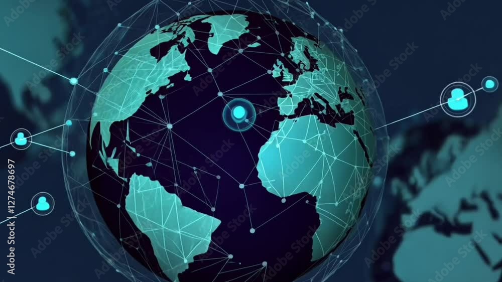 Poster digital glowing globe with futuristic network connections representing global technology communicati