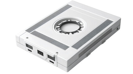 Obraz premium White audio cassette tape isolated on transparent background, representing vintage music technology and nostalgic memories