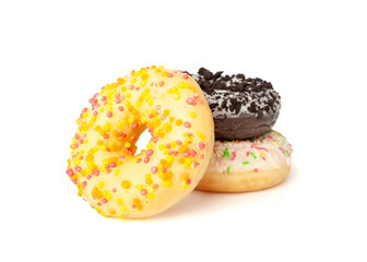 Doughnuts, Chocolate Brown and Pink Donut with Multicolored Sprinkles