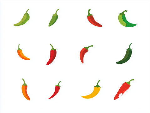 Ic&ocirc;nes de piments en flat design sur fond blanc
