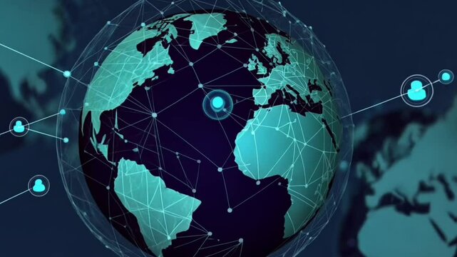 Digital glowing globe with futuristic network connections representing global technology communication and artificial intelligence