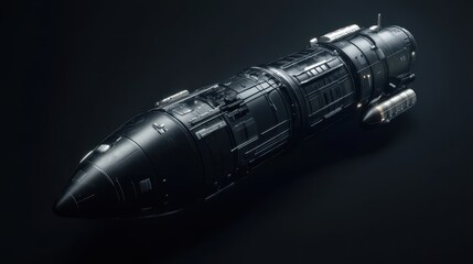 Sleek futuristic black spaceship design with metallic details in dark space environment