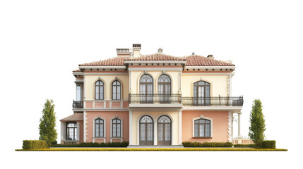 Fototapeta premium Luxury house with garden and transparent background representing wealth, real estate and architecture