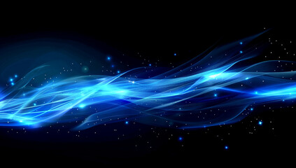 Fototapeta premium Glowing blue waves flow gracefully against a dark backdrop, creating a captivating digital abstract design that evokes motion and tranquility