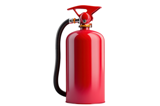 Bright red fire extinguisher resting on a plain surface, ready for any emergency situation isolated on transparent background