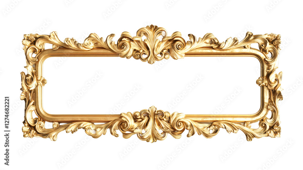 Poster Elegant horizontal golden baroque frame with transparent background, perfect for adding a touch of luxury to any design