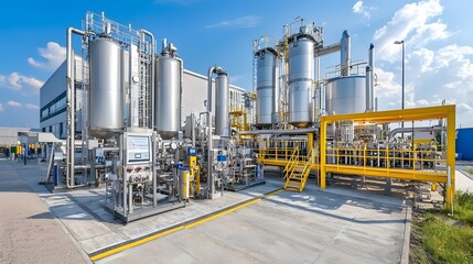 High Tech Biodiesel Production Facility Showcasing Cutting Edge Fuel Refining Machines Sustainable Energy Systems and Eco Friendly Industrial Technology in a Modern Setting