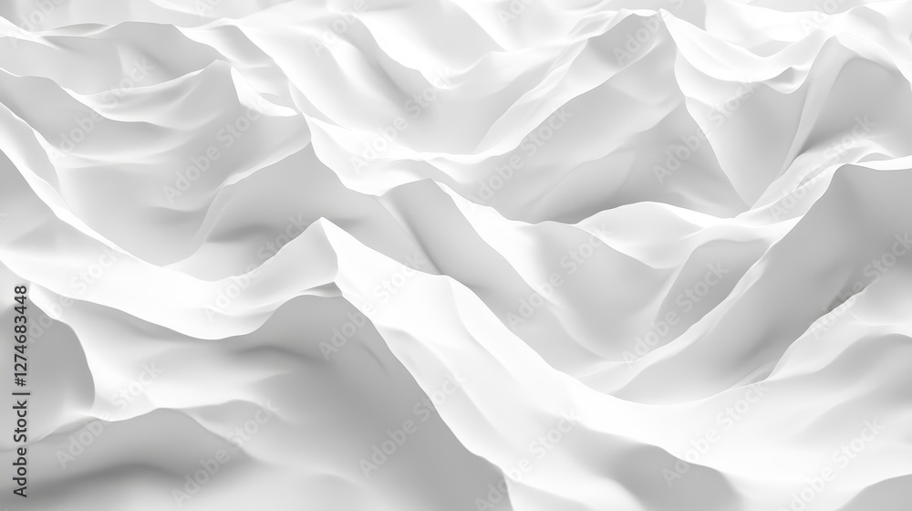 Poster abstract white 3d waves creating a calm, flowing landscape with soft shadows