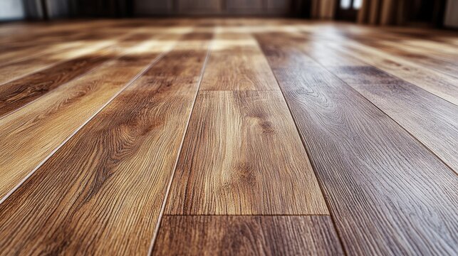 Wooden floor close-up showing natural grains and textures in a well-lit room setting