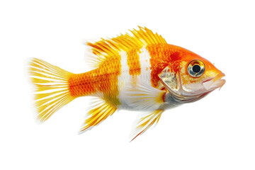 Colorful orange and white fish swimming gracefully in a bright aquatic space isolated on transparent background