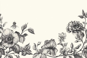 elegant floral vine border design in vintage engraving style, delicate botanical elements, classical ornamental composition