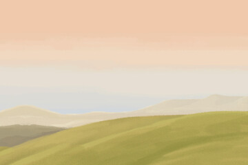 Field sunset background, painting illustration
