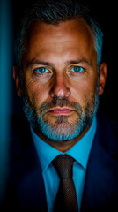 Fototapeta premium A man with a beard and blue eyes wearing a suit and tie